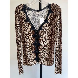 Bluemarine Brown Animal Print Shirt Size S (4880)